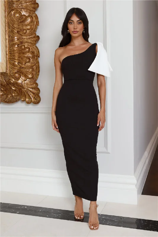 Black Tie Events One Shoulder Midi Dress Black