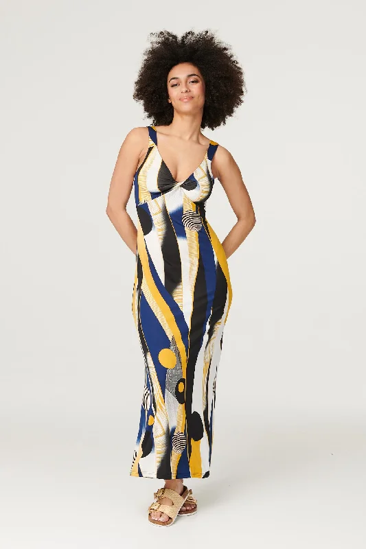 Printed Twist Detail Maxi Dress