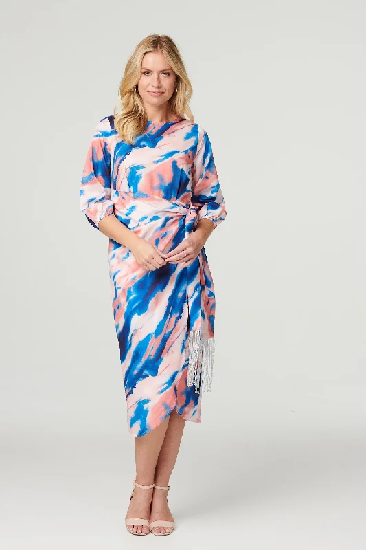 Tie Dye Tie Side Midi Dress