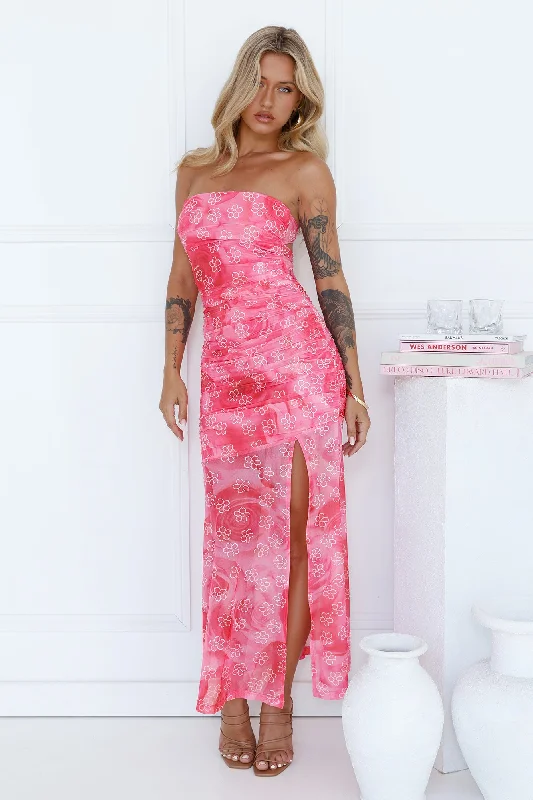 Frangipani Island Strapless Maxi Dress Pink