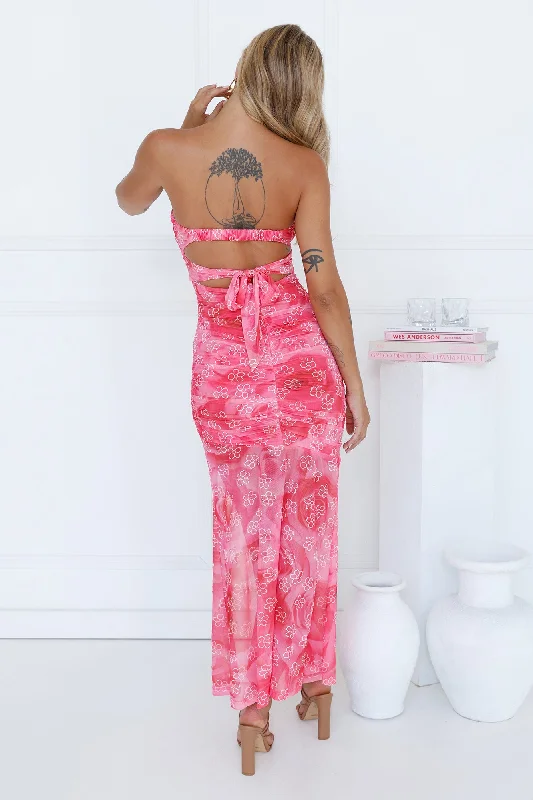 Frangipani Island Strapless Maxi Dress Pink