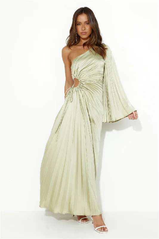 Land Of Beauty One Shoulder Maxi Dress Lime