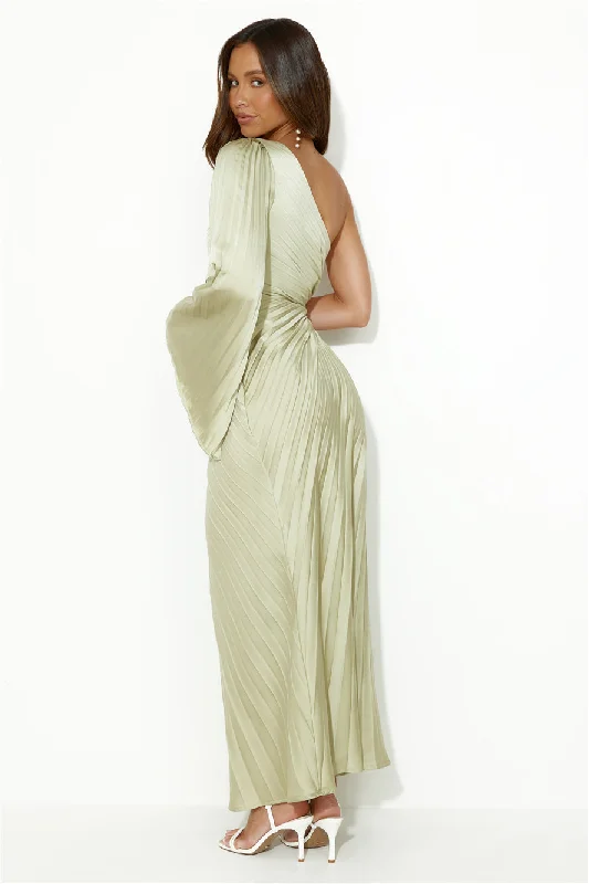 Land Of Beauty One Shoulder Maxi Dress Lime