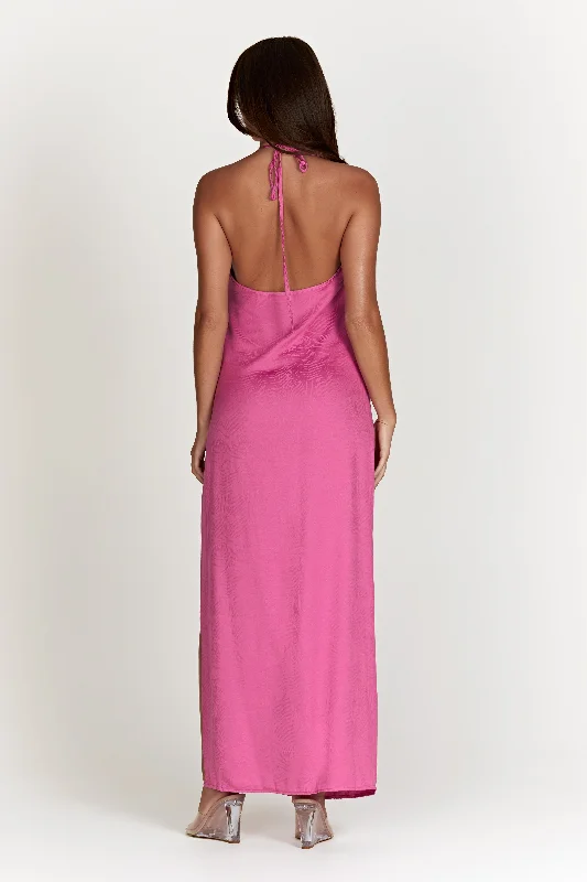 Aaliyah Plunge Neck Maxi Dress - Rose Pink