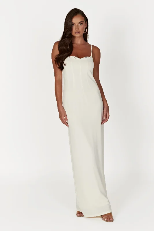 Amorette Lace Trim Maxi Dress - Bone