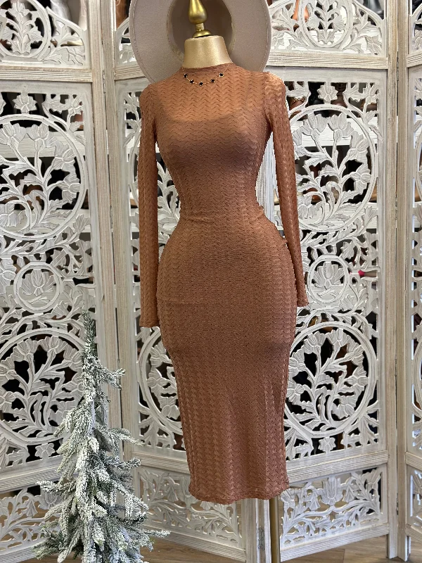 Brown Midi Long Sleeve Dress