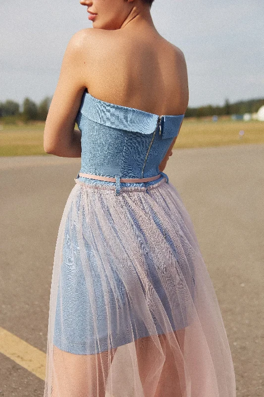 Denim Mini Strapless Dress