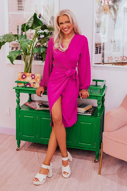 Effortless Nights Wrap Dress In Fuchsia