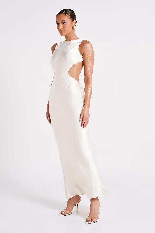 Electra Satin Cut Out Maxi Dress - Ivory