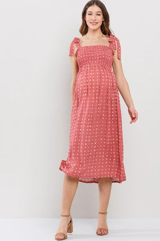 Floral Smocking Top Midi Maternity Dress