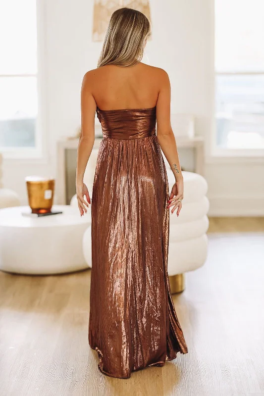 Goddess In Bronze Maxi Dress - Bronze