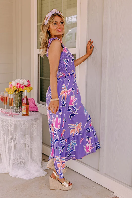 Happy Blooms Smocked Midi in Lavender