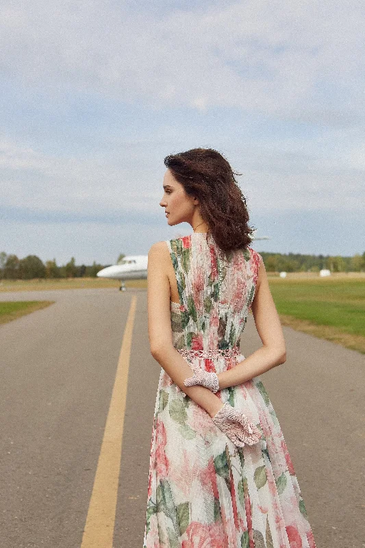 High Neck Flower Print Maxi Dress