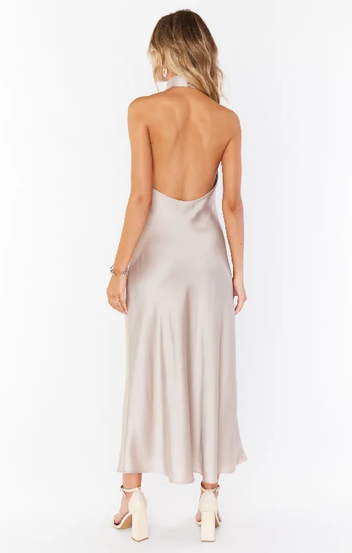 Jasmine Halter Midi Dress ~ Show Me The Ring Luxe Satin