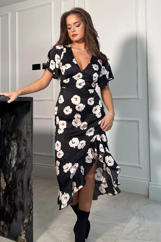 Jayla Black and White Floral Midi Dress