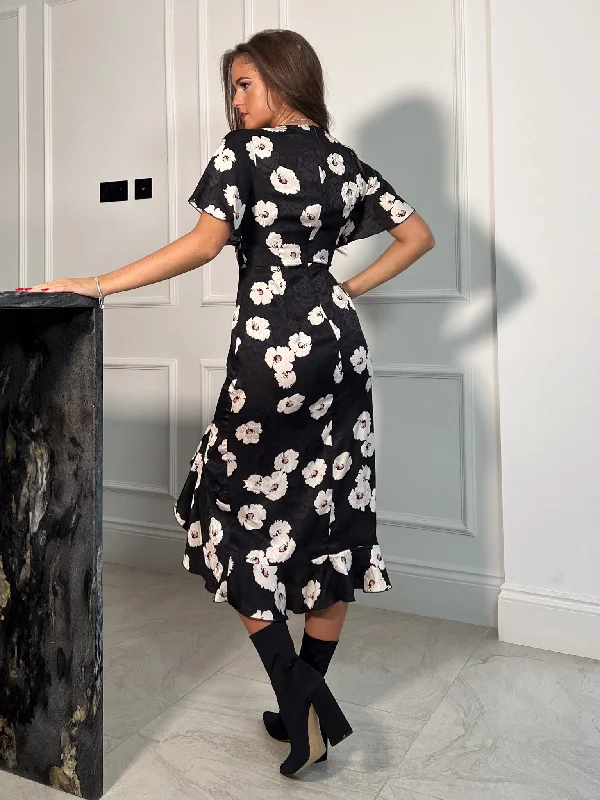 Jayla Black and White Floral Midi Dress