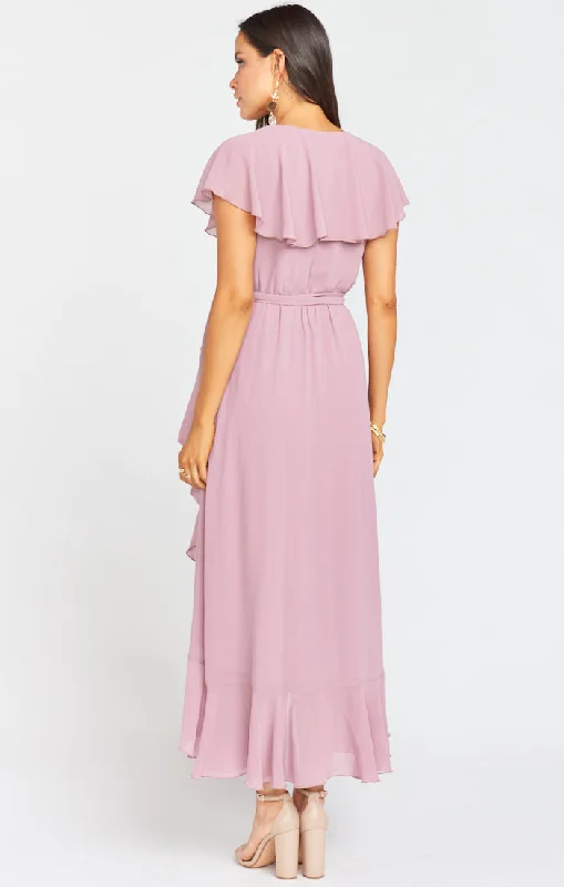 Jess Ruffle Midi Dress ~ Antique Rose Chiffon