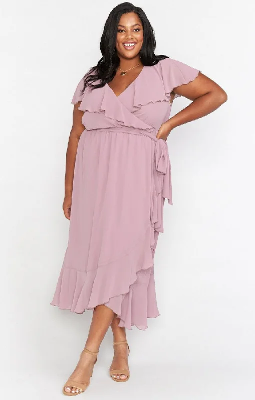 Jess Ruffle Midi Dress ~ Antique Rose Chiffon