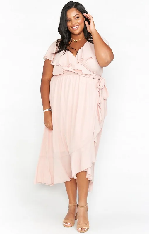 Jess Ruffle Midi Dress ~ Dusty Blush Crisp