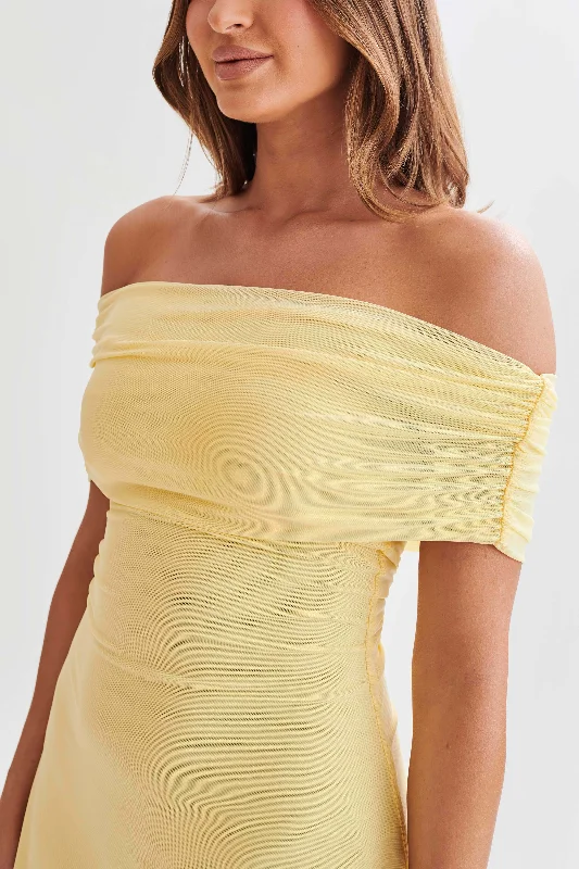 Josie Off Shoulder Mesh Mini Dress - Lemon