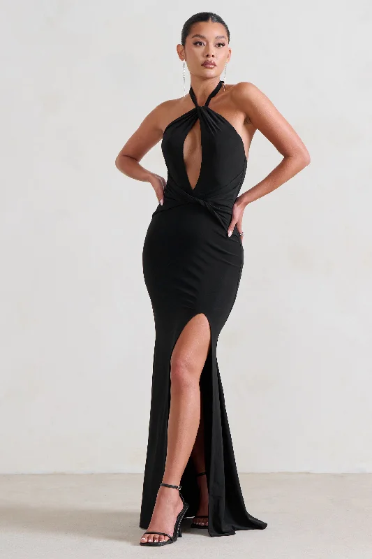 Luxuria | Black Halter Cut Out Maxi Dress