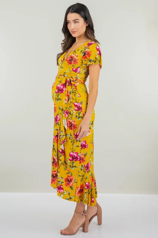 Maternity and Nursing Butterfly Sleeve Dress with Ruffles