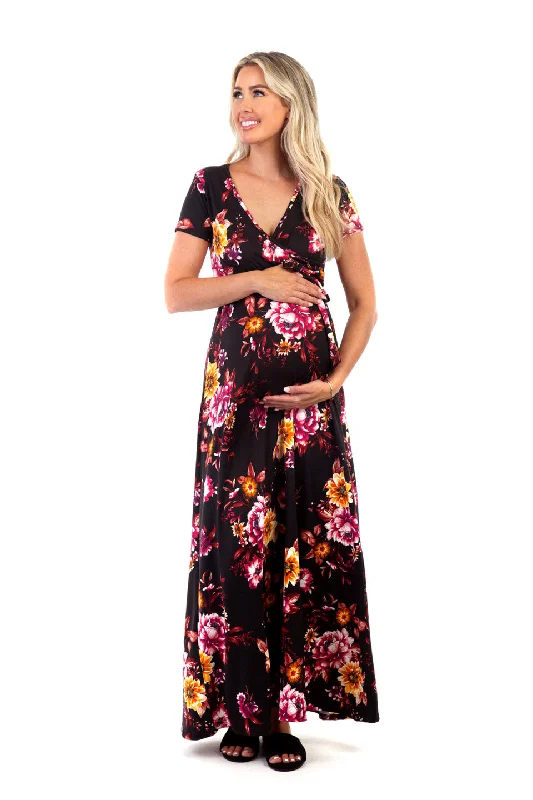 Maternity and Nursing Surplice Short Sleeve Floral Dress