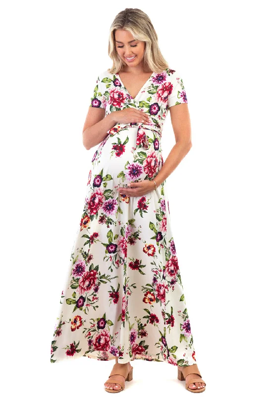 Maternity and Nursing Surplice Short Sleeve Floral Dress