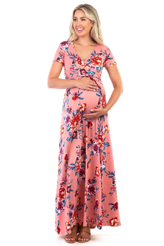 Maternity and Nursing Surplice Short Sleeve Floral Dress