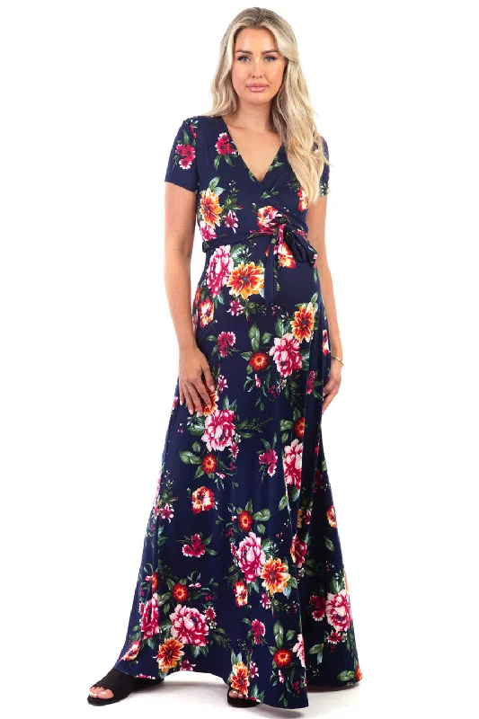 Maternity and Nursing Surplice Short Sleeve Floral Dress