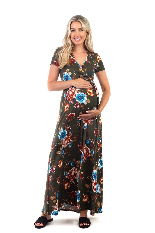 Maternity and Nursing Surplice Short Sleeve Floral Dress