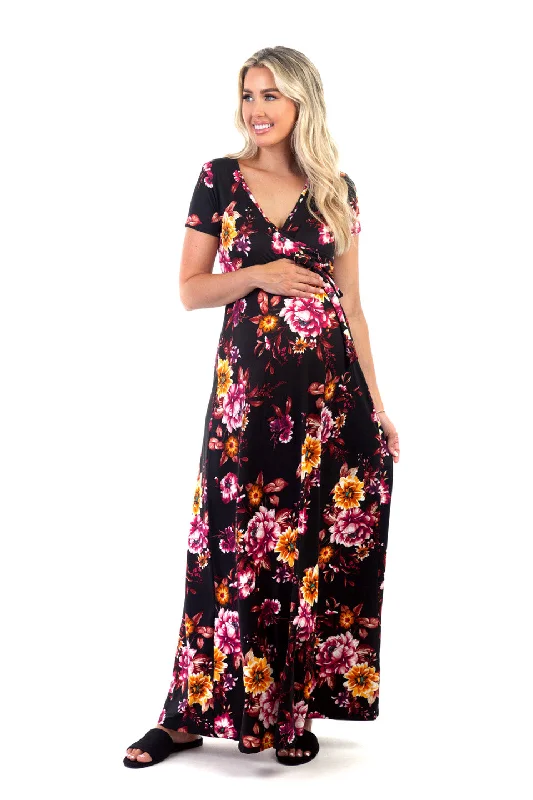 Maternity and Nursing Surplice Short Sleeve Floral Dress