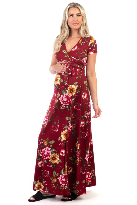 Maternity and Nursing Surplice Short Sleeve Floral Dress