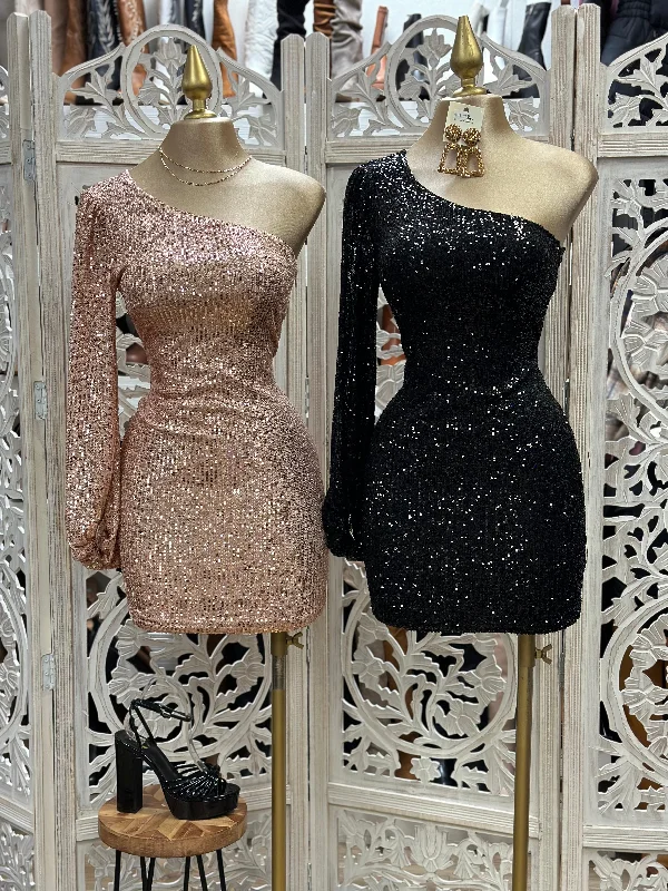 One Sleeve Sequin Mini Dress