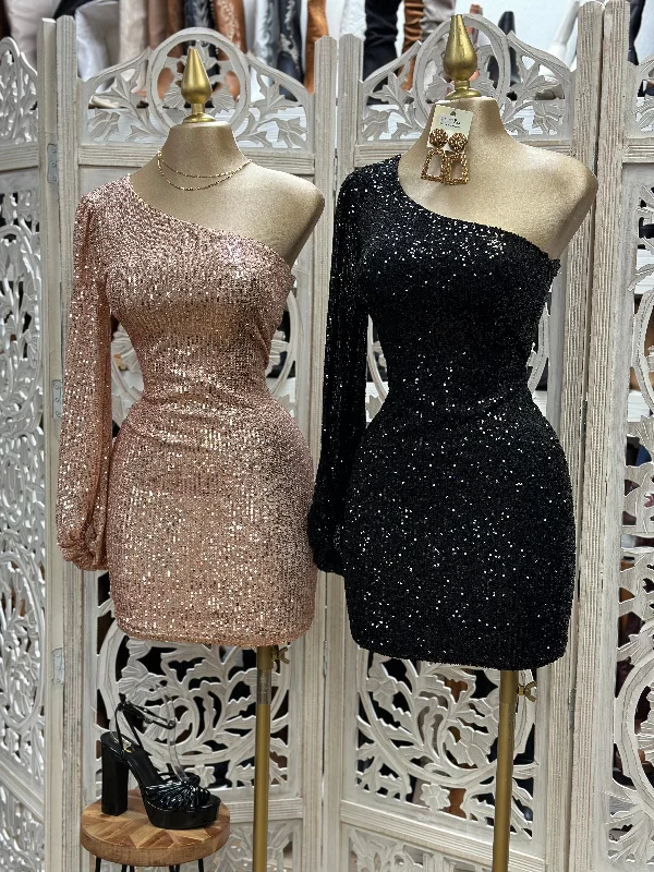 One Sleeve Sequin Mini Dress