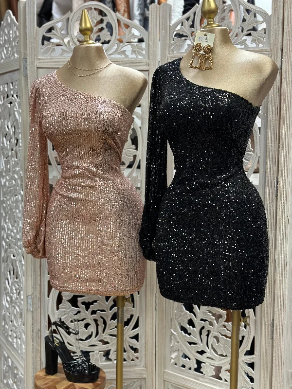 One Sleeve Sequin Mini Dress