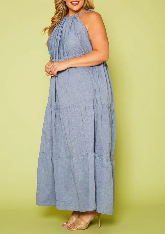 Hi Curvy Plus Size Women Halter Neck Flare Maxi Dress