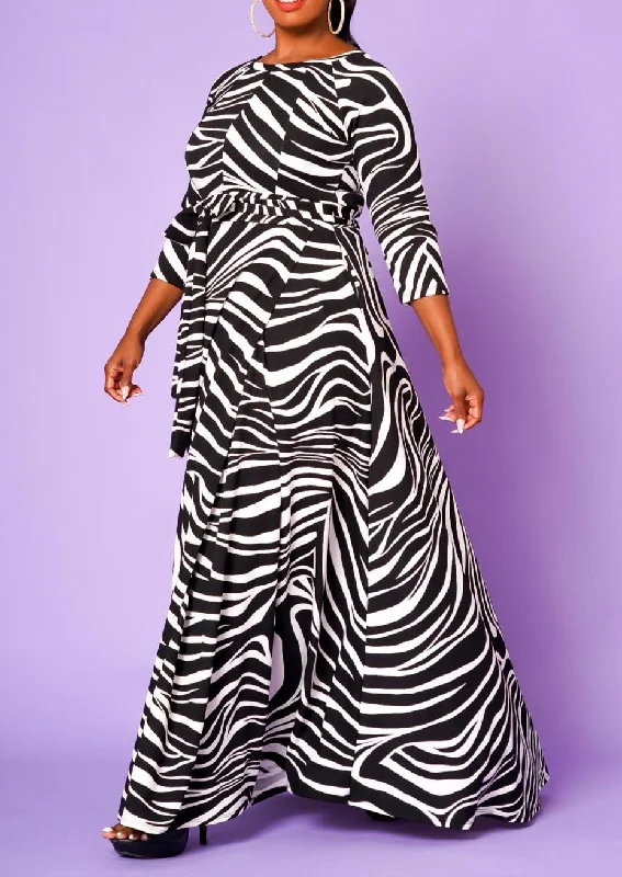 Hi Curvy Plus Size Women Zebra Print Flare Maxi Dress