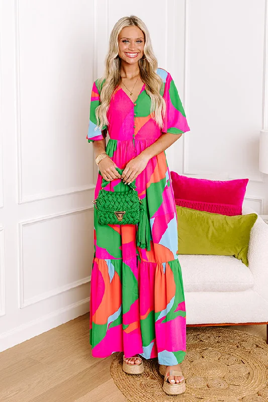 Sailboat Soiree Color Block Maxi in Hot Pink