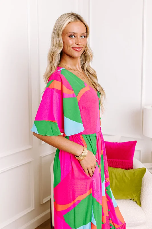 Sailboat Soiree Color Block Maxi in Hot Pink