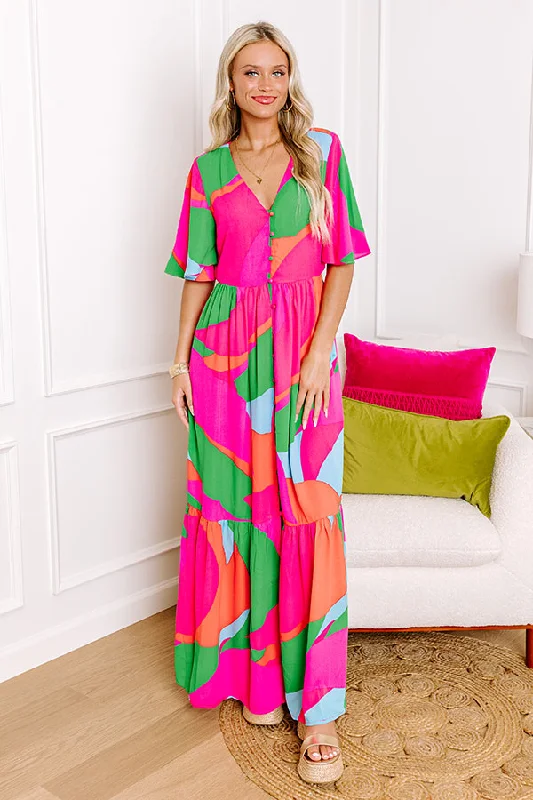 Sailboat Soiree Color Block Maxi in Hot Pink