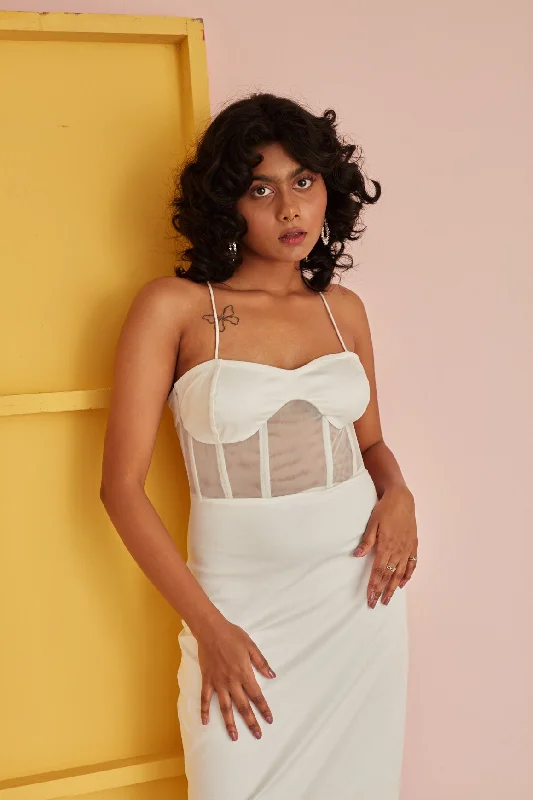 Saphiana White Corset Midi Dress