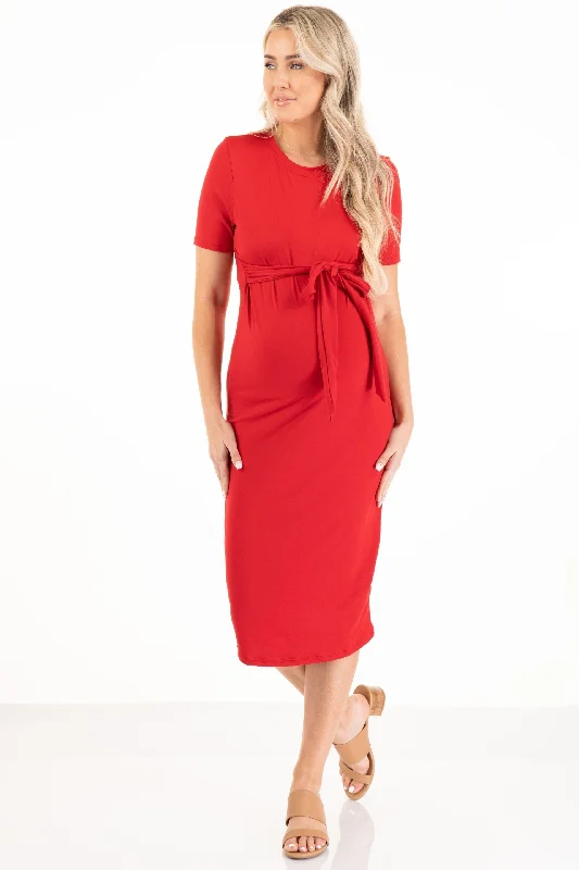 Short Sleeve Bodycon Maternity Dress With Adjustable Belt