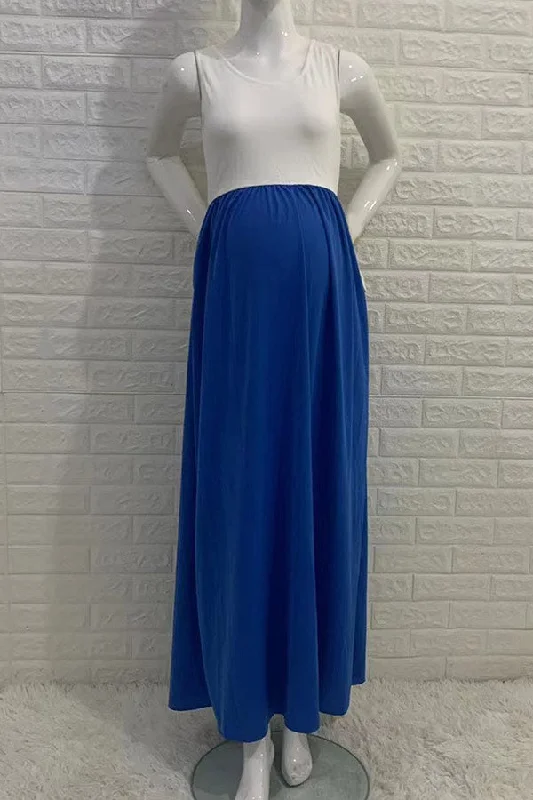 Simple Two-tone  Sleeveless Maternity Maxi Dress