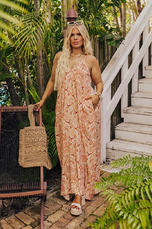 Tranquil Horizon Floral Maxi In Orange Curves