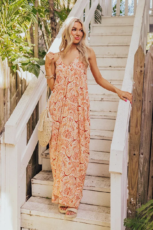 Tranquil Horizon Floral Maxi In Orange