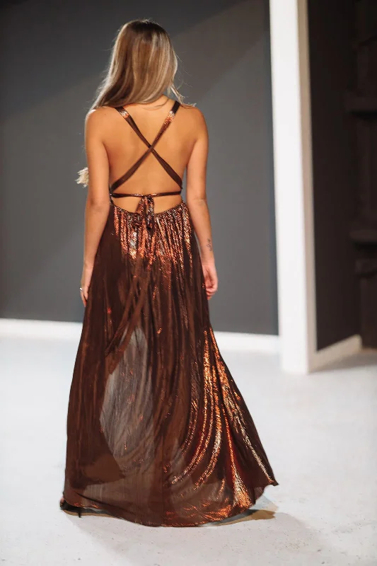 Watch My Shine Maxi Dress - Bronze