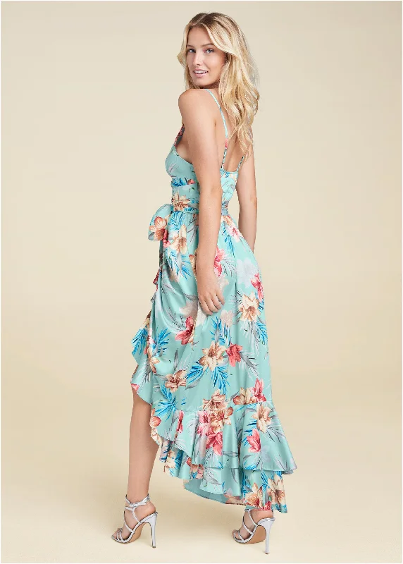 Floral print wrap dress - Aqua Multi