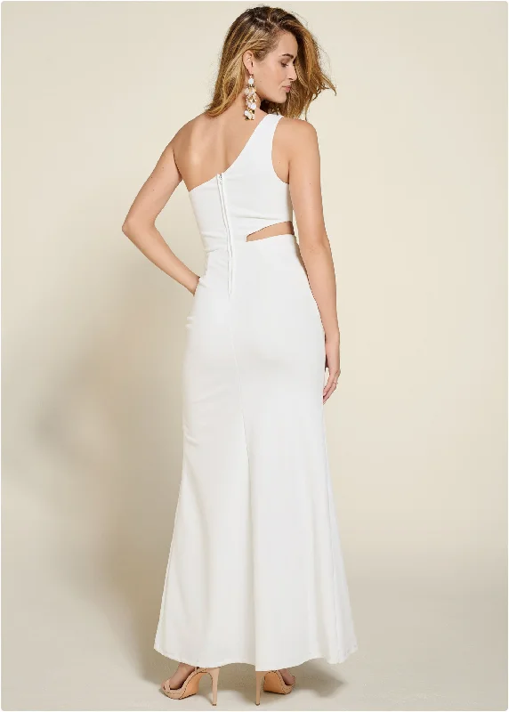 One-shoulder cutout gown - Off White