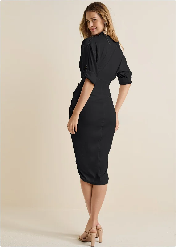 Button-front shirt dress  - Black